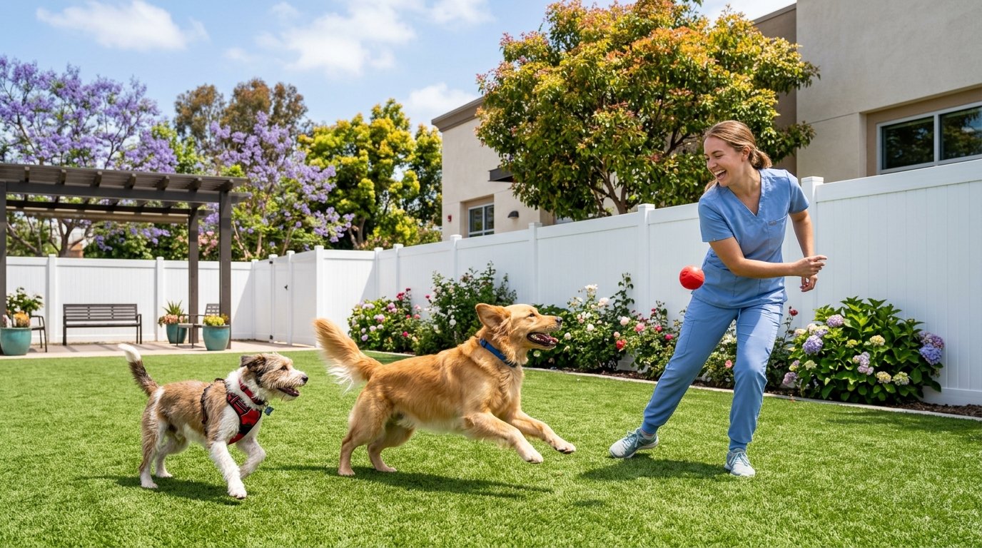Outdoor play yard for dogs