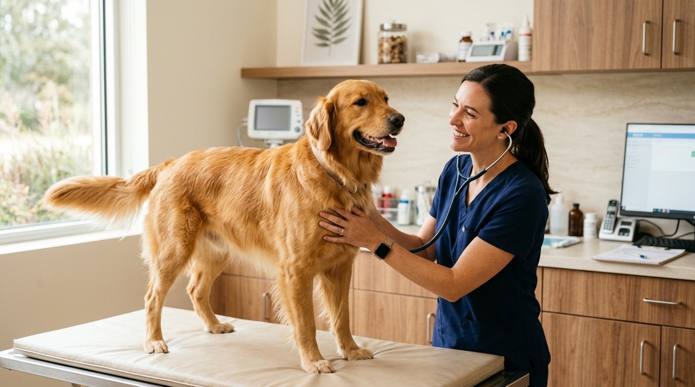 Veterinarian examining dog